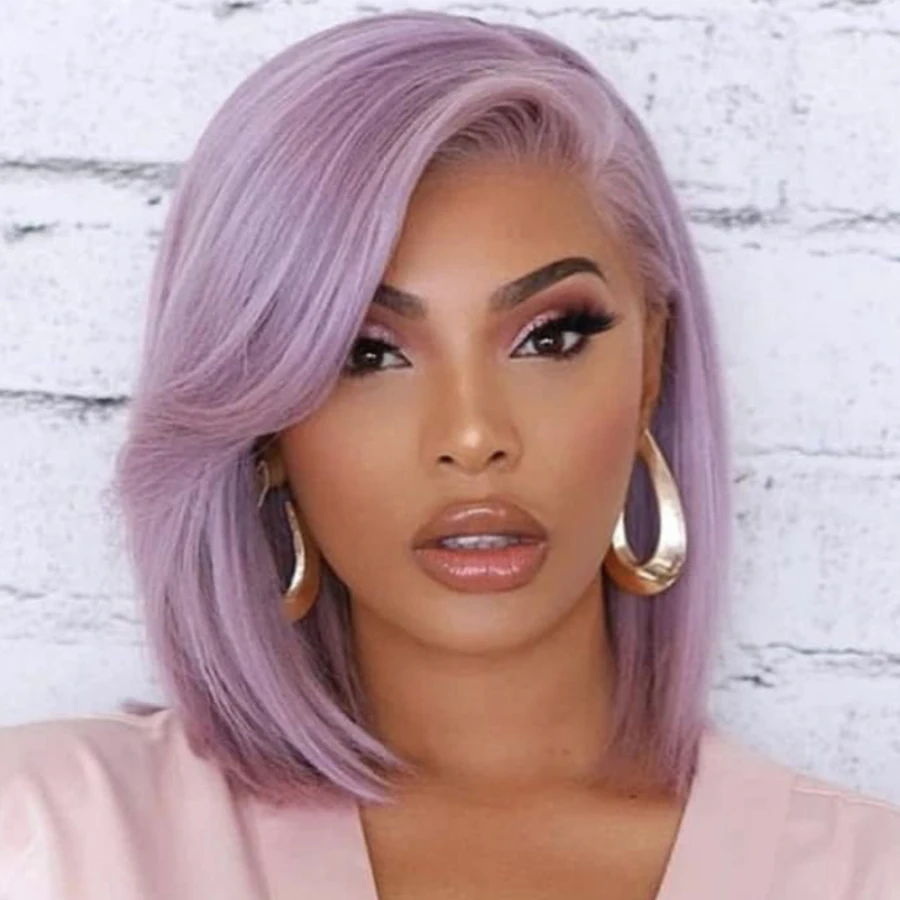 12 Inch Purple Short Straight Bob Hair Wigs For Women Synthetic FiberSide Part Short Straight Wigs Heat Resistant Colorful Party