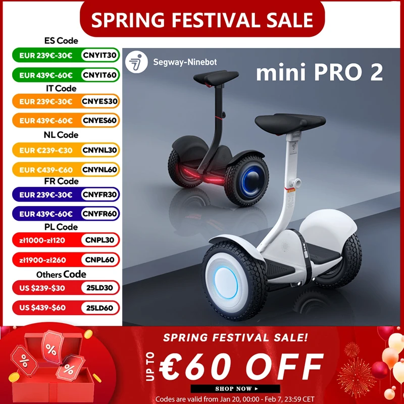 EU Stock Original Ninebot By Segway Mini Pro 2 Electric Scooter 18km/h Speed 35km Range Self-Balancing Unicycle