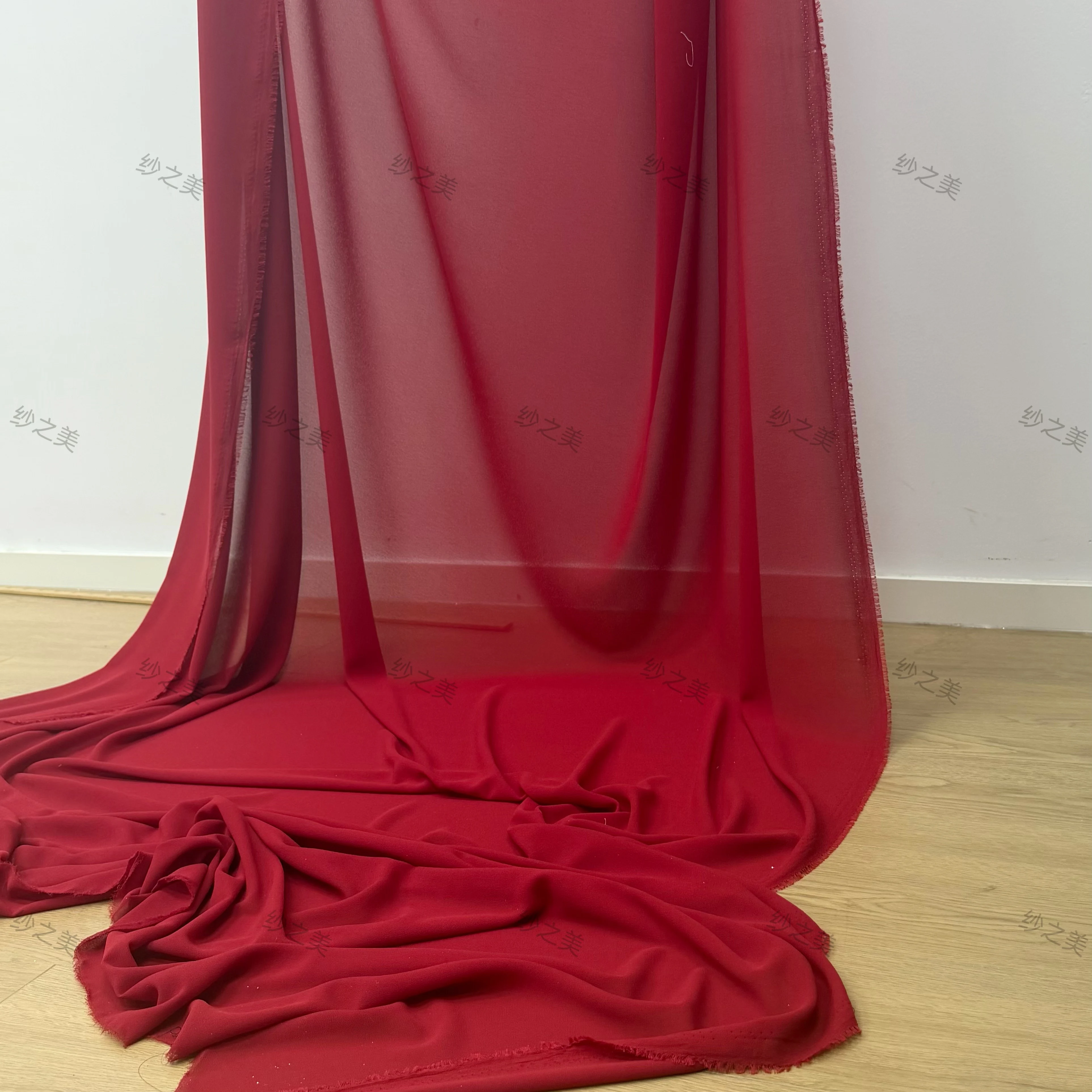 Ankela Red Dark Transparent Background Sheer Draping Fabric for Wedding Ceremony Layout Voile Studio Shooting Gauze Fabric