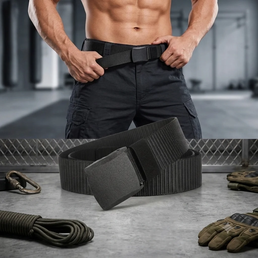 Nylon Tactical Belt Automatic Buckle Outdoor Sports Multifunctional Canvas Belt Lightweight Comfortable Non-Metal Belt