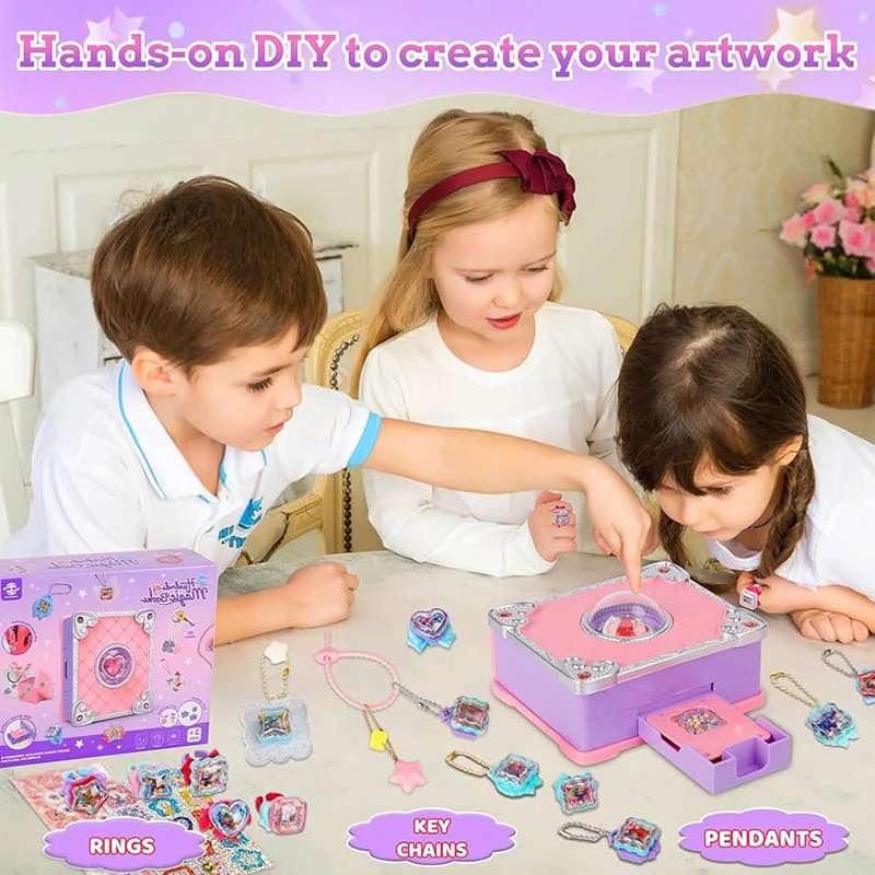 子供用diyジュエリー製作キット、宝石アートクラフトセット、リング、キーホルダー、ペンダントを作成、手作りアート＆クラフト、女の子向け教育ギフト