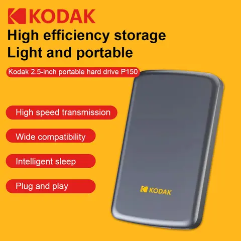 웨스턴 디지털(WD) 5TB 휴대용 하드 드라이브, USB 3.0, 엘리먼츠 시리즈, 2.5인치, 기계식 하드 드라이브, 외장형 확장 10 고속 전송, 안정적이고 내구성이 뛰어난 성능을 갖춘 Kodak 휴대용 외장형 기계식 하드 드라이브 P150-1TB/500GB USB3.0