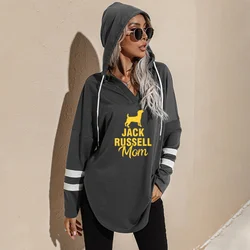 Jack russell mãe cão animal de estimação hoodies de manga longa algodão camisolas meninas hoodie topos nova mulher com decote em v roupas oversized hoodie