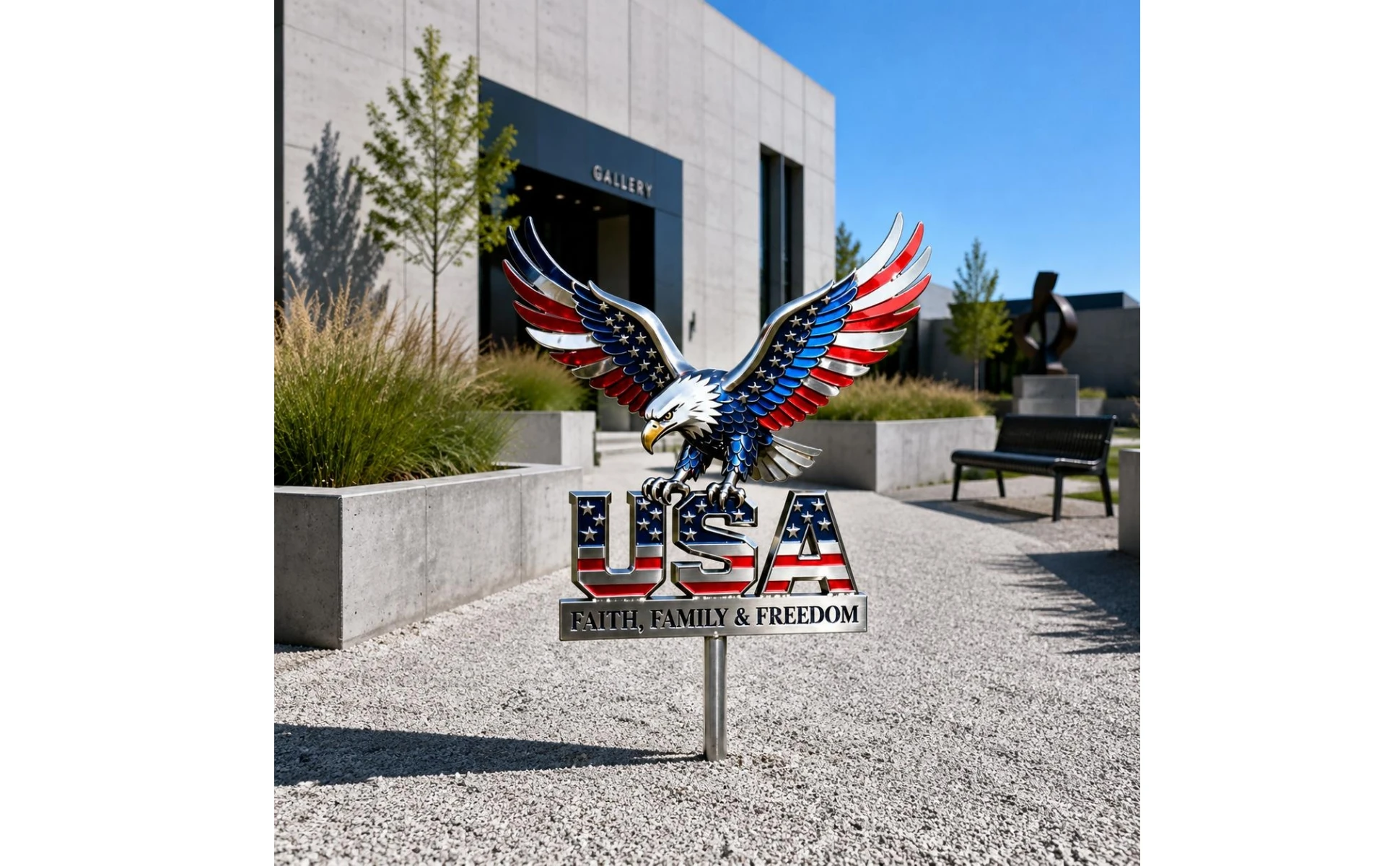 Metal Lawn Stake Sign Fade Resistant USA Flag Metal Sign Outdoor Decoration Weatherproof