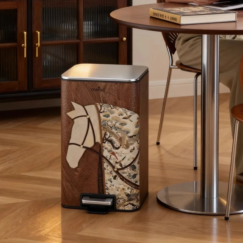 

Modern Garbage bin large household size large capacity antique style high aesthetic living room with lid foot pedal bucket home