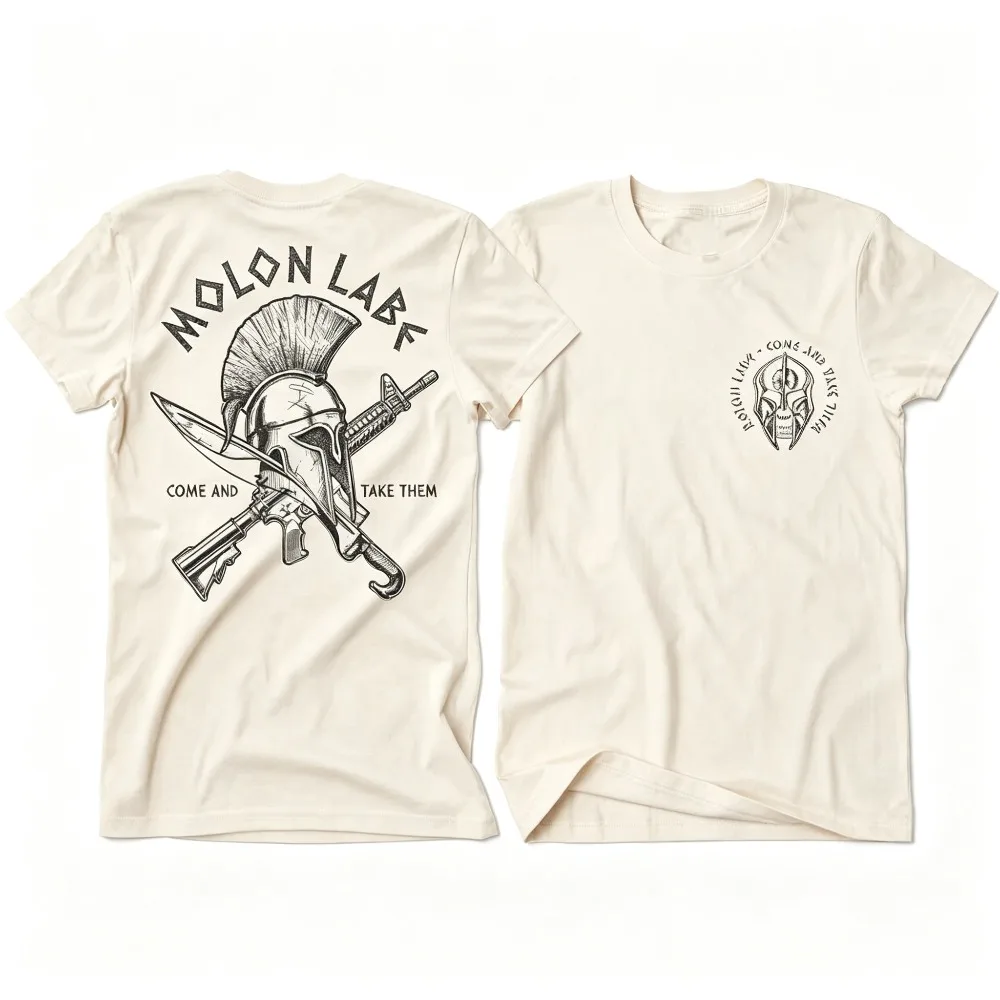 2026 New Men O-Neck Short Sleeve T-shirt Molon Labe Sparta Helmet Gun Come and Take Them Graphic Casual Street Tops