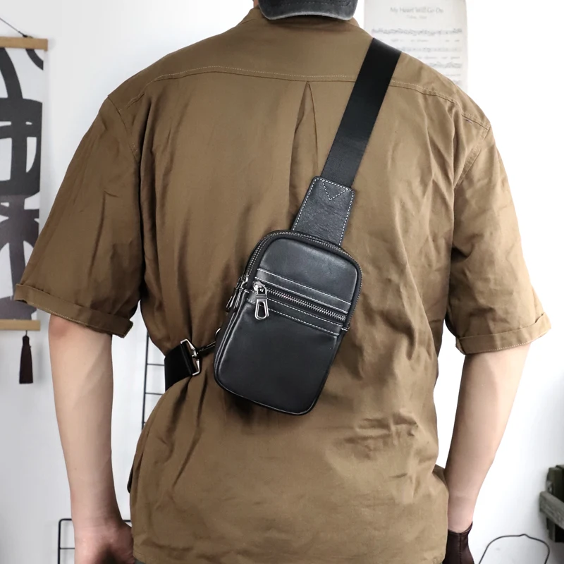 New Genuine Leather Chest Shoulder Bag For Men And Women Casual Leather Sport Crossbody Bags Large Capacity Chest Pack