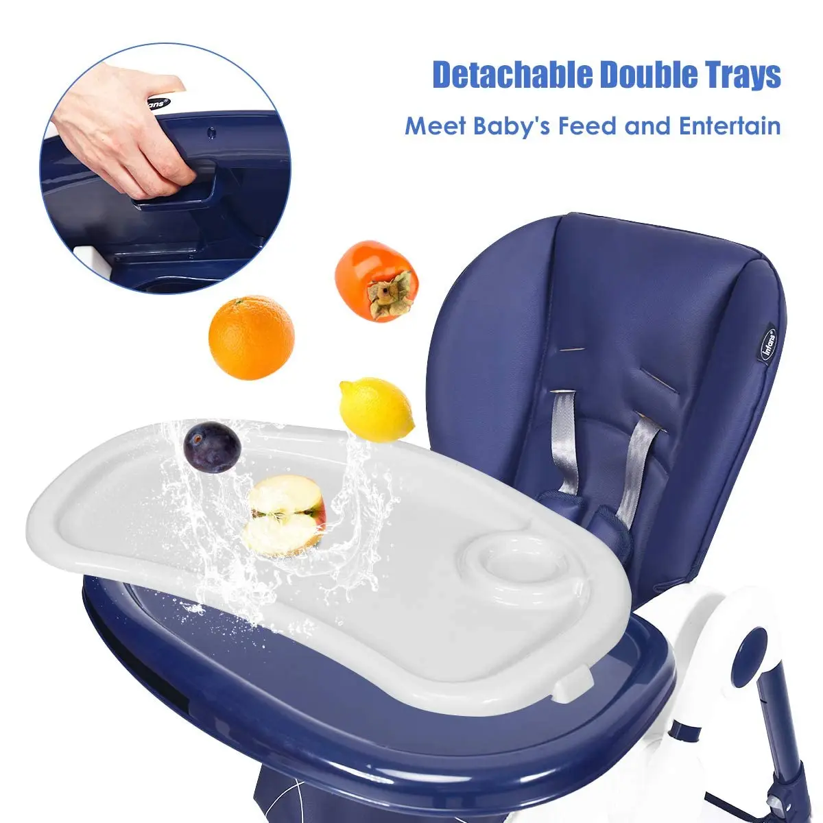 High Chair with One-Hand Removable Tray, 4 Lockable Wheels & Large Storage Basket - Multi-Adjustable Height, Recline & Footrest