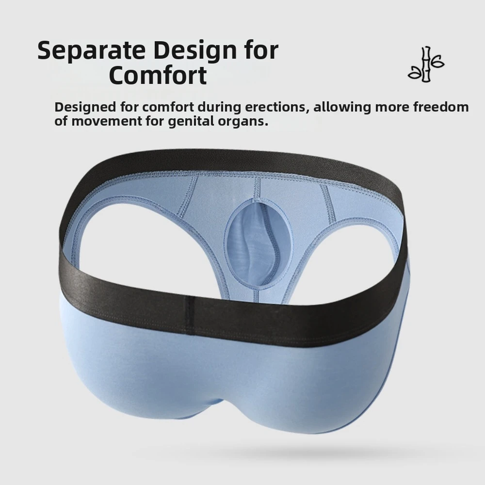 Bamboo Fiber Summer Thin Briefs Men Thin Underpants Splicing Men Front Opening Panties 2-in-1 Front Opening Breathable