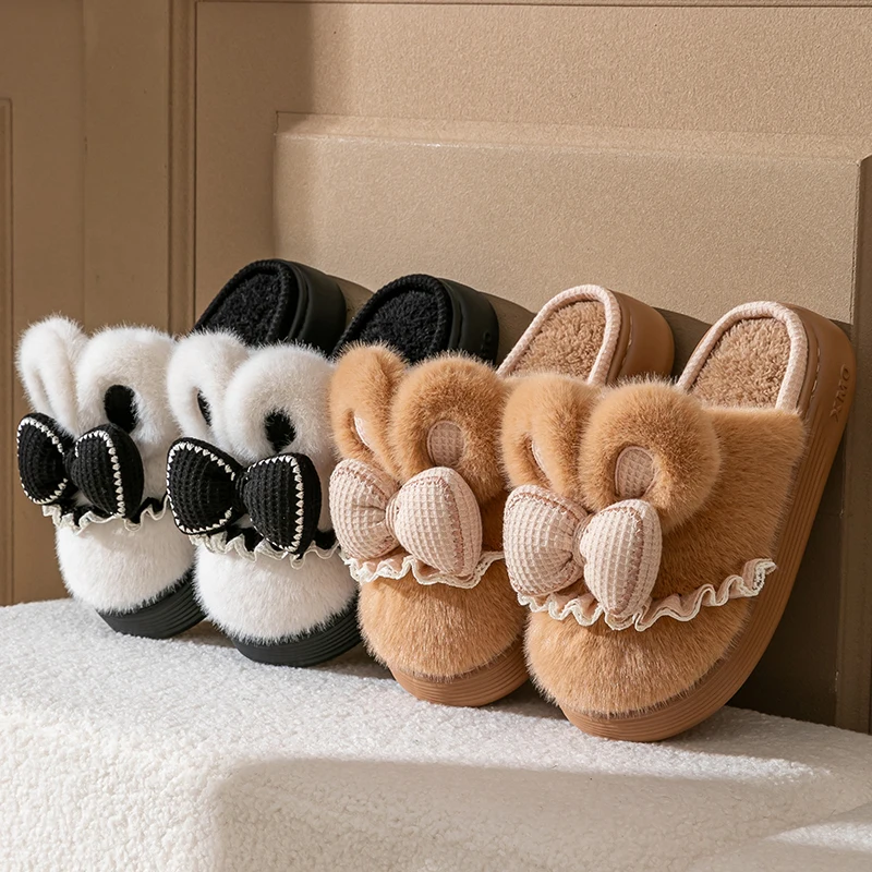 شباشب قطنية نسائية شتوية سميكة من القطيفة في المنزل وسحب قطني لطيف دافئ وغير قابل للانزلاق