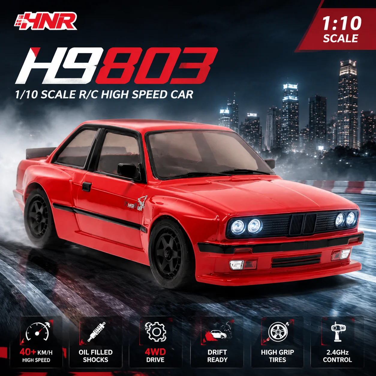 HNR New H9803 Werewolf 1/10 Remote Control Electric Flat-Running Drift Car Four-Wheel Drive Remote Control RC Car Model Toy