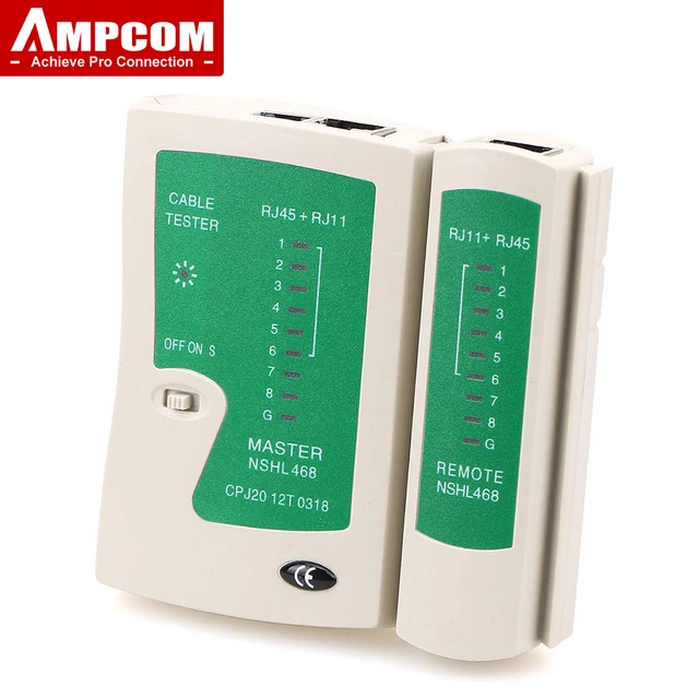 AMPCOM Tester kabli sieciowych RJ45 Tester kabli Ethernet Narzędzie testowe Lan dla kabli LAN Cat5 Cat6 CAT7 8P 6P i kabli telefonicznych RJ11