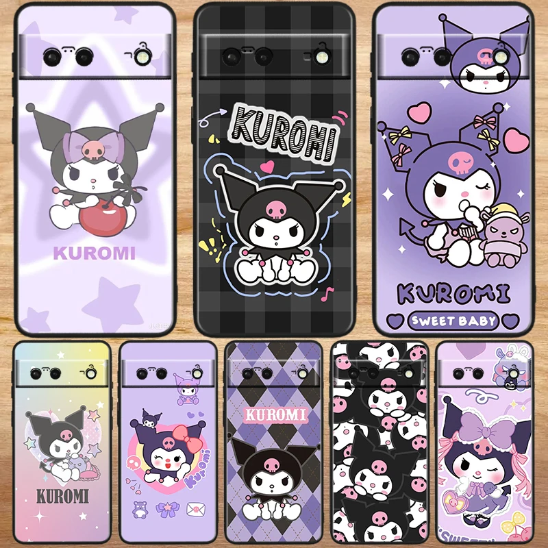 Kuromi Cute Cartoon For Google Pixel 8 7A 7 6A 6 5A 5 5XL 4A 4XL 4 Pro 5G Shockproof Soft TPU Black Phone Case