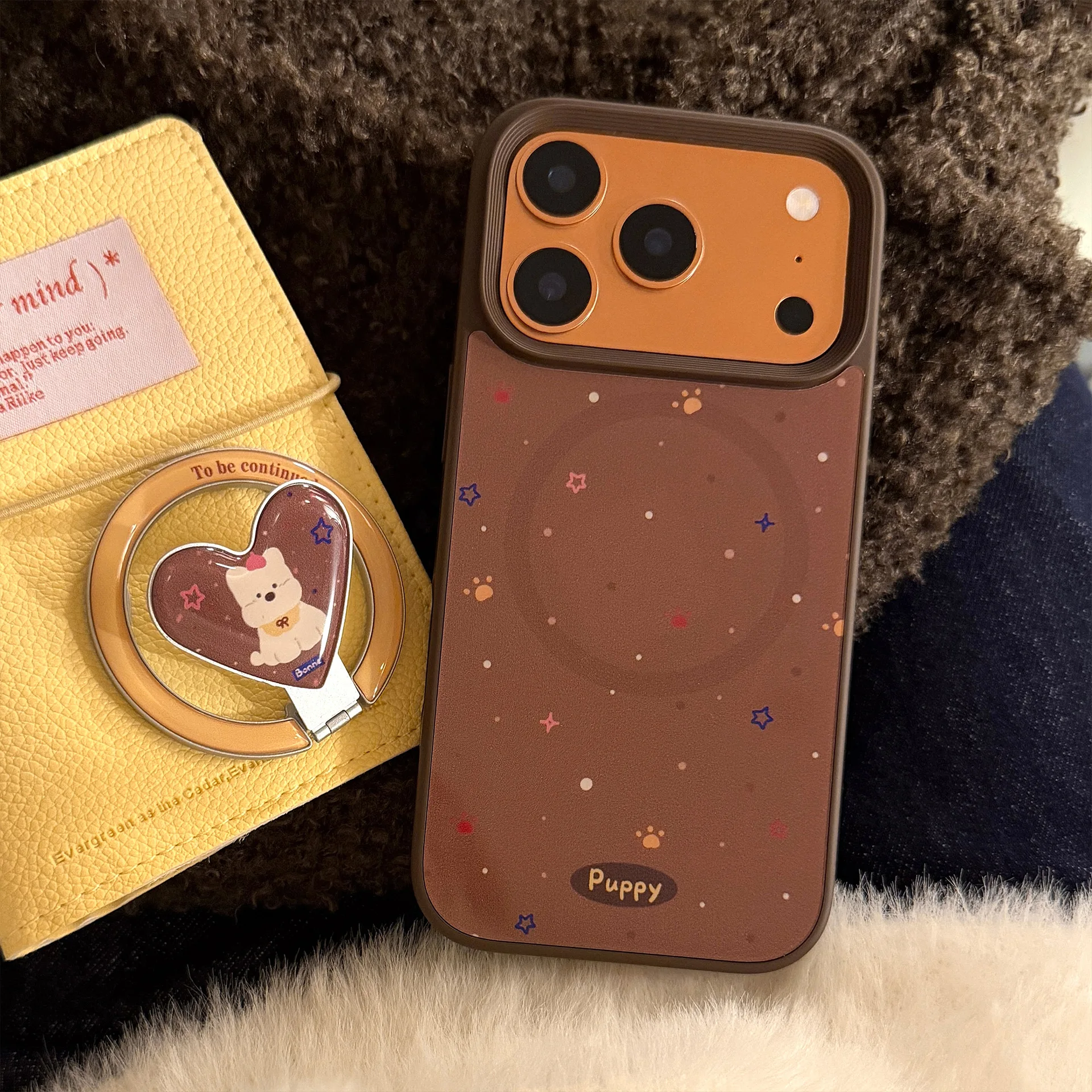 Koreanische Stars Faltbare Liebesherz-Cartoon-Welpen Magnetische Handyhülle für iPhone 17 16 15 14 13 12 Pro Max Stoßfeste Hartschale