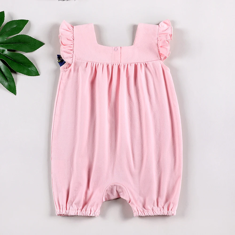 Baby Pink Romper Flutter Over All Jumpsuit Bow Knot Newborn Infants Daily Outfit