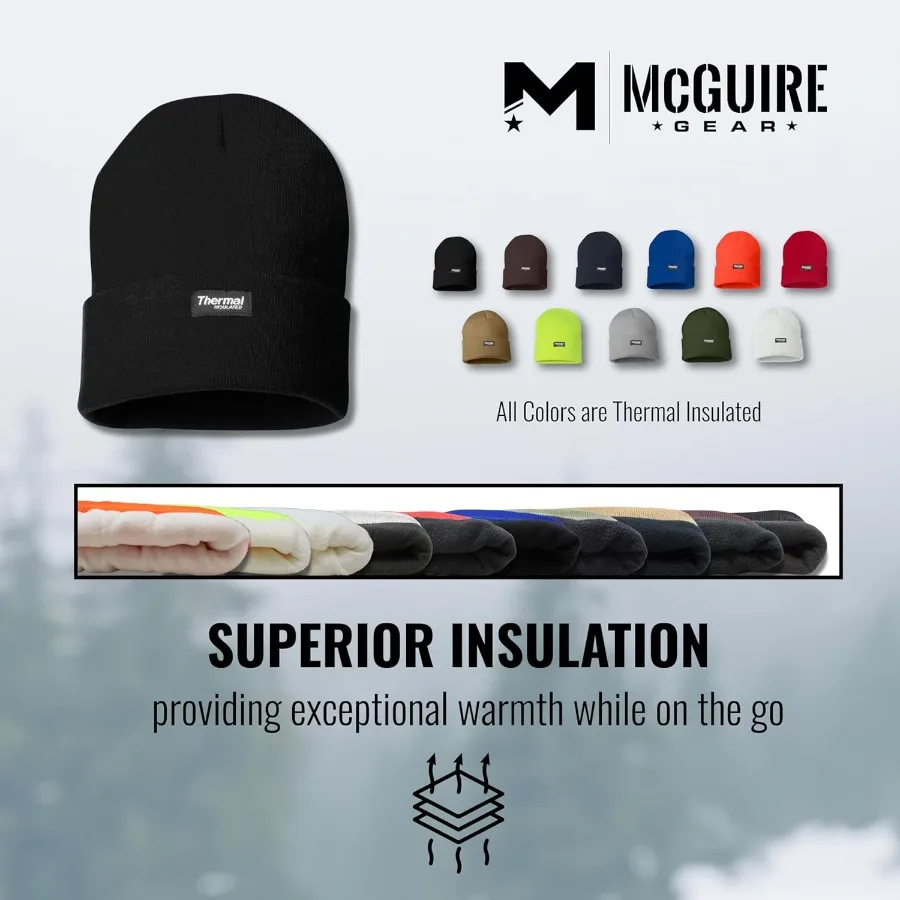 McGuire Gear Gorro con aislamiento térmico Gorro de reloj resistente al agua con aislamiento de 40 gramos Gorro de invierno cálido y ligero