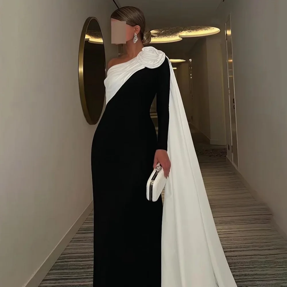 Aangepaste prachtige zeemeermin ruches vrouwen galajurk charmante een schouder vloerlengte feestjurk bloem vrouwen avondjurk