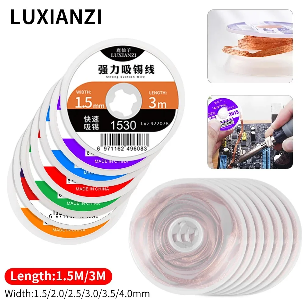 LUXIANZI 1.5M/3M Desoldering Braid Solder Wire Tin Removal Tape Copper Soldering Wick Welding Repair Tool 1.5/2/2.5/3/3.5/4.0mm