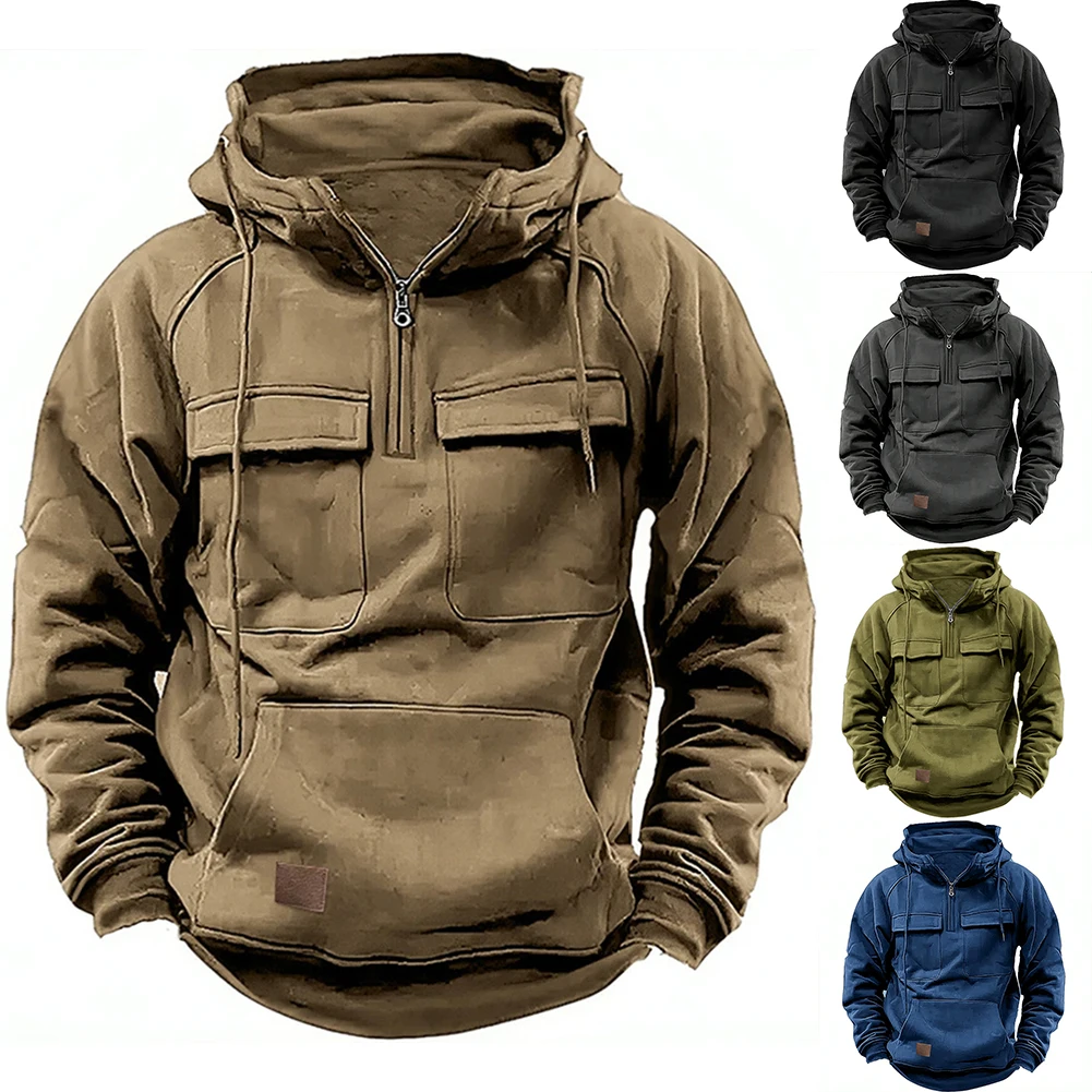 Classic Men\'s Hooded Sweatshirt Casual Loose Fit Sweater Pullover Solid Color Sportwear for Vacation Holiday Daily