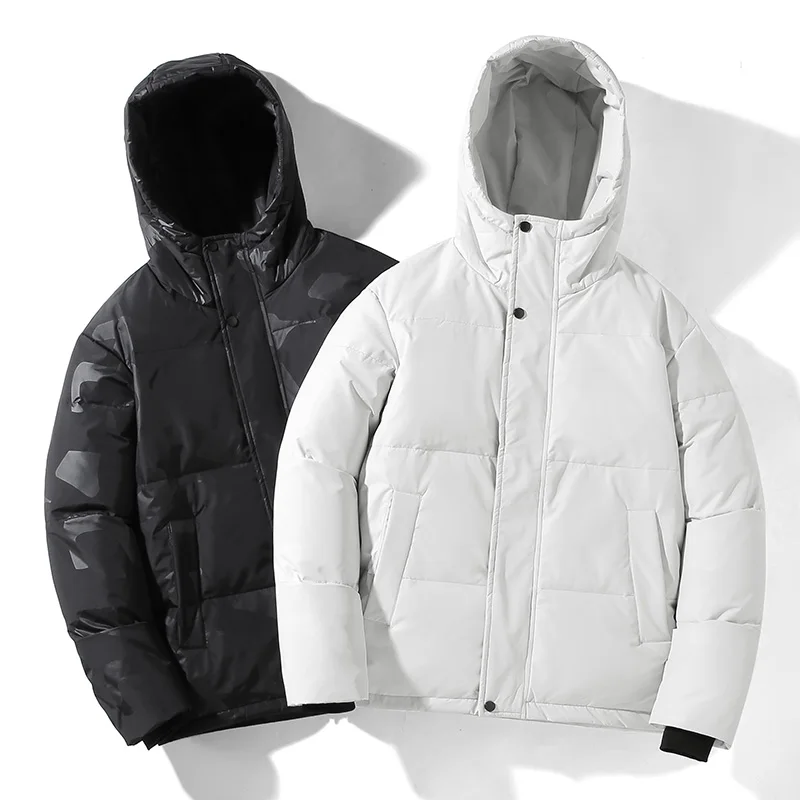 Men's Hooded Casual Down Jacket Solid color Thicken Warm Winter Men White Duck Puffer Jackets Cold Coats Parkas Streetwear