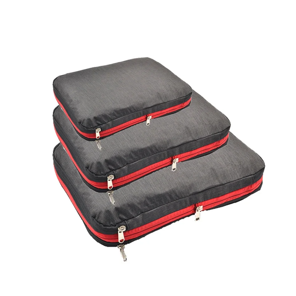 3PCS Set Travel Compression Packing Cubes Double Layer Portable Pouch Waterproof Nylon Storage Bags for Clothes Shoes Suitcases