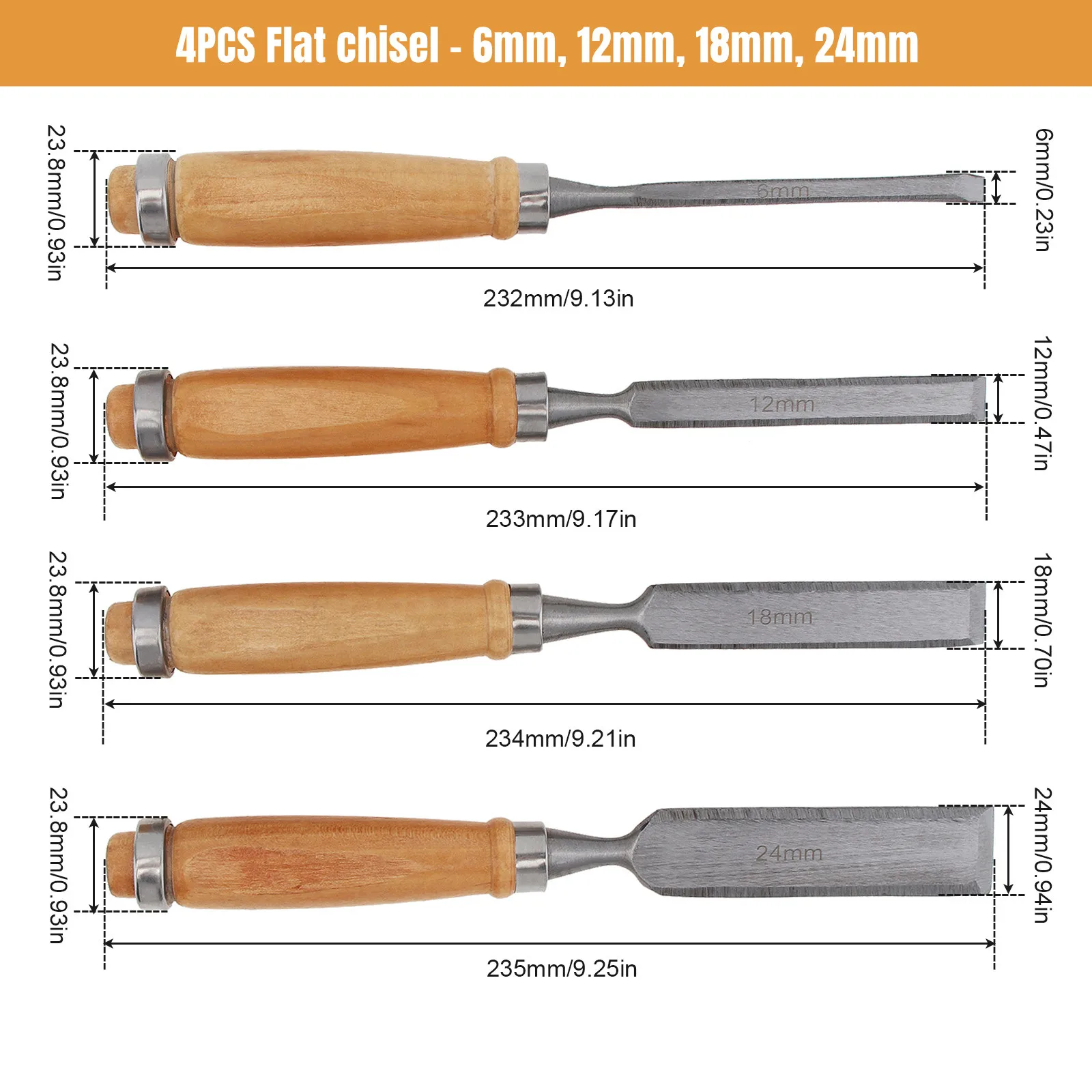 4pcs Semicircle Inner Edge Wood Carving Chisel Woodworking Gouge Hand Chisel Tools Set for Carpenter / Hobbyists /Personal DIY