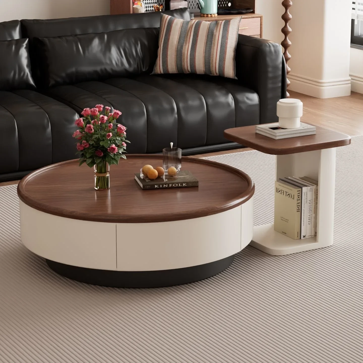 Round retro coffee table light luxury small apartment combination modern simple Internet celebrity living room home 2026 new