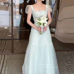 Xijun Fairy Tulle A-Line Wedding Dresses Puff Short Sleeves Prom Dresses Floor Length Bridal Party Dresses For Korean 2023 Women