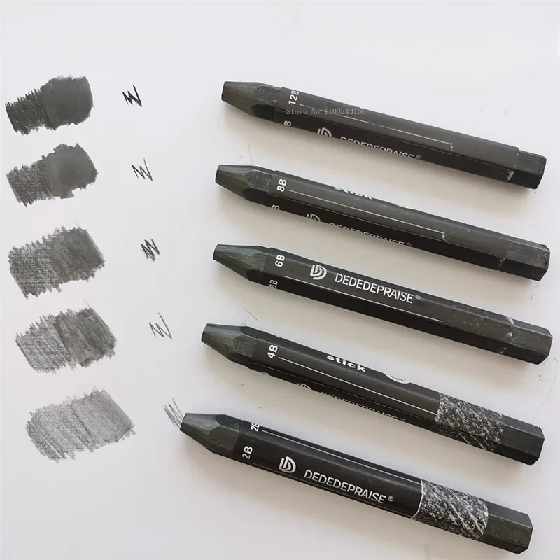 2-12B Water Soluble Graphite Rod Carbon Strip Pencil Black Thick Core Crayon Student Sketch Painting Art Smear Charcoal Bars