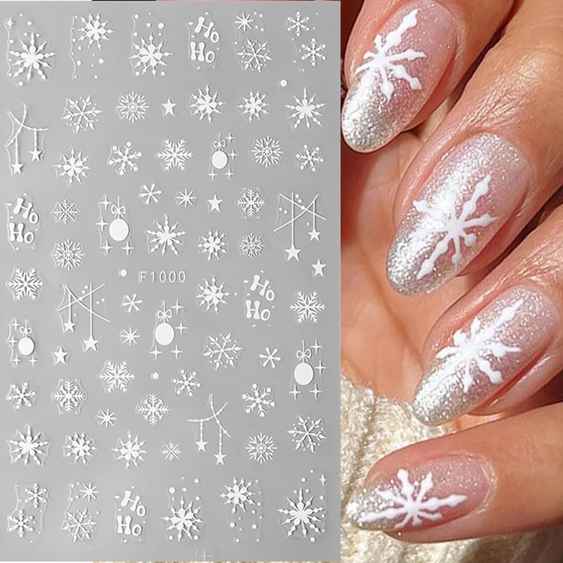 Sneeuwvlokken 3d Nail Art Stickers Kerst Winter Sneeuw Slider Zelfklevende Emblemen Xmas Decoratie Voor Nagellak Ontwerp Manicu