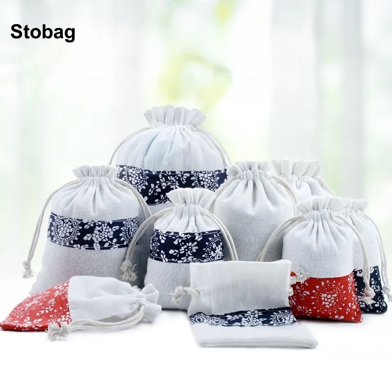 

StoBag 50pcs Wholesale Chinese Linen Cotton Bag Cloth Candy Gift Jewelry Package Drawstring Storage Bundle Pocket Reusable Pouch