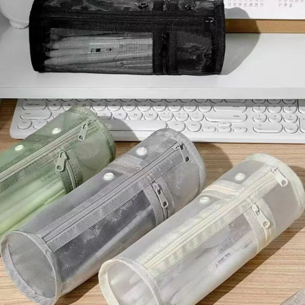 

Pencil Organizer Transparent Clear Stationery Bag Standing Pen Holder Versatile Mesh Pencil Case For Study Stationery Storage