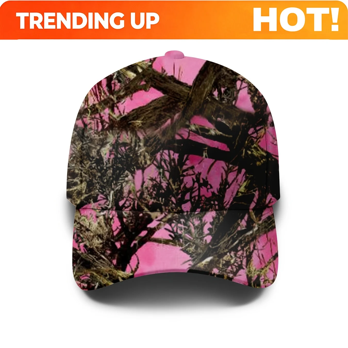 Customization Baseball Cap With A Pink Camouflage Branch Design, Perfect For Outdoor Hunting. It Features An Adjustable Fit For