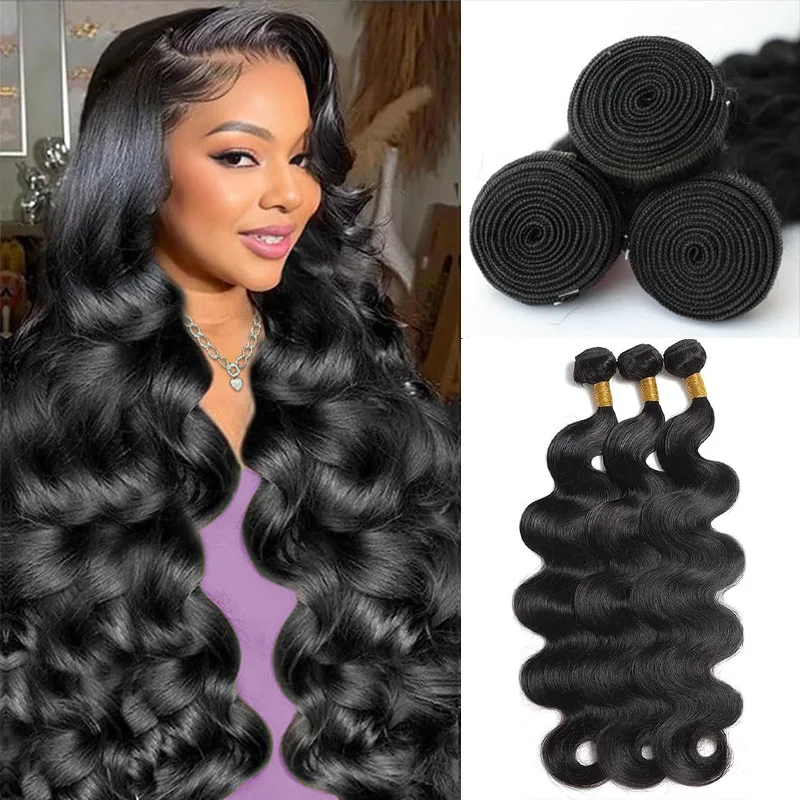 Estensioni dei capelli umani vergini brasiliani dell'onda del corpo 12A 1/3/4 pacchi 100% capelli umani puri tessuto brasiliano nero naturale