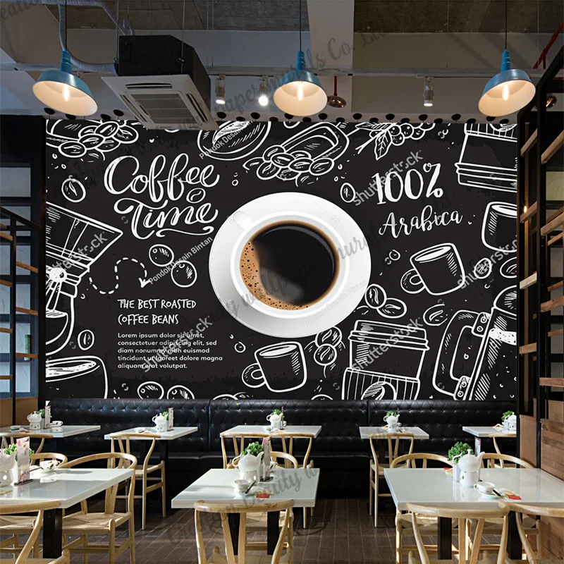 

Custom Hand-painted Coffee Wallpaper Industrial Decor Mural Restaurant Coffee Shop Cafe Background Wall Paper Papel Tapiz