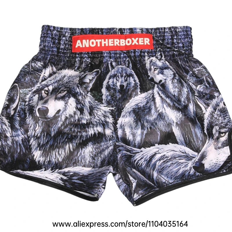 Wolf Sublimations-Muay-Thai-Shorts Leichte Boxkampfhosen für Männer, Frauen und Jugendliche Kickboxen MMA Training Wettkampfbekleidung