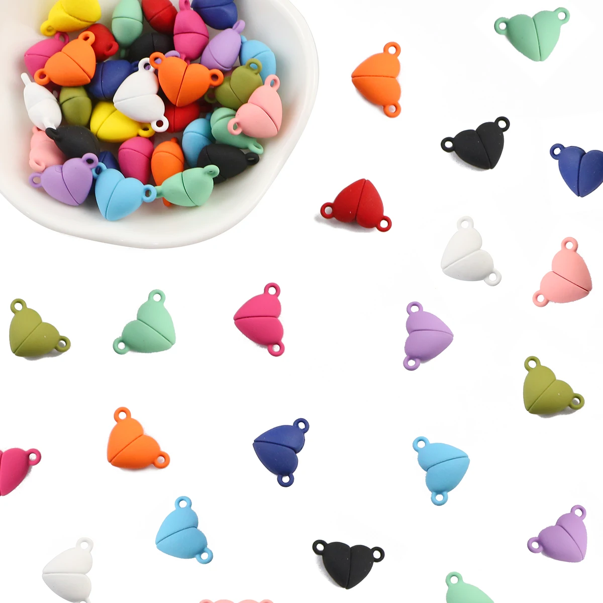 10~20pairs Baking Paint Magnetic Clasp Connector Love Heart Beads Charms For Jewelry Bracelet Necklace Making DIY Accessories