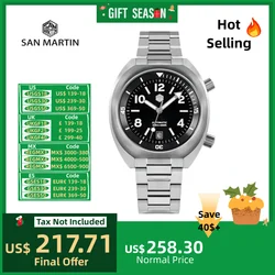 San Martin 42mm Diver Wristwatch For Men Automatic Mechanical Watch YN55 6H Date Fly Adjust Clasp Sapphire Luminous 20Bar SN0066