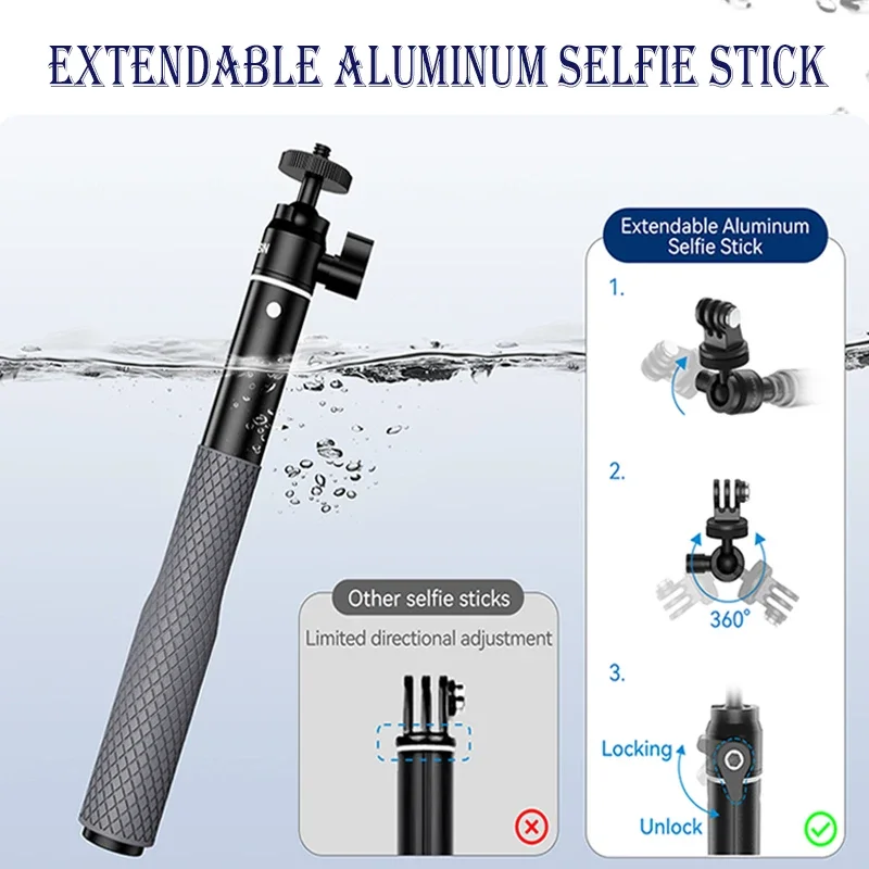 TELESIN Waterproof Divng Selfie Stick Floaty Monopod 360° Rotation Ball Head Selfie Stick for GoPro DJI Osmo Action Insta360