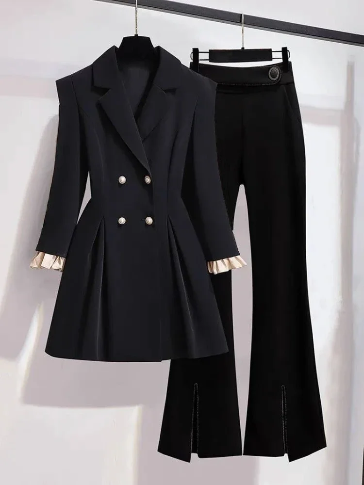 Insozkdg 2024 Autumn Elegant Women Pants Suit Fashion Casual Jacket + Wide Legged Pants Two Piece Suit Female Office Wear Women