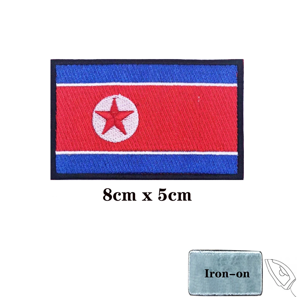Korean flag North Korea Patches Armband Embroidered Patch Hook & Loop Iron On Embroidery Badge Military Stripe
