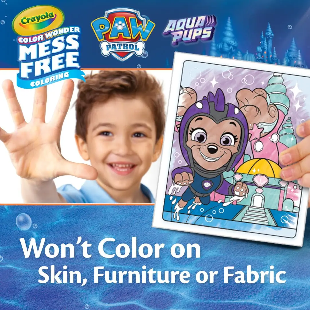 Crayola Color Wonder Paw Patrol Aqua Pups Coloring Set, 18 Color Wonder Pages, 5 Mess Free Markers, Toddler Coloring,