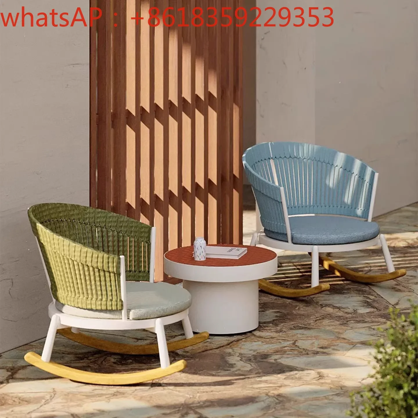 Rattan rocking chair balcony small sofa outdoor tea table open-air combination three-piece lazy courtyard garden furniture