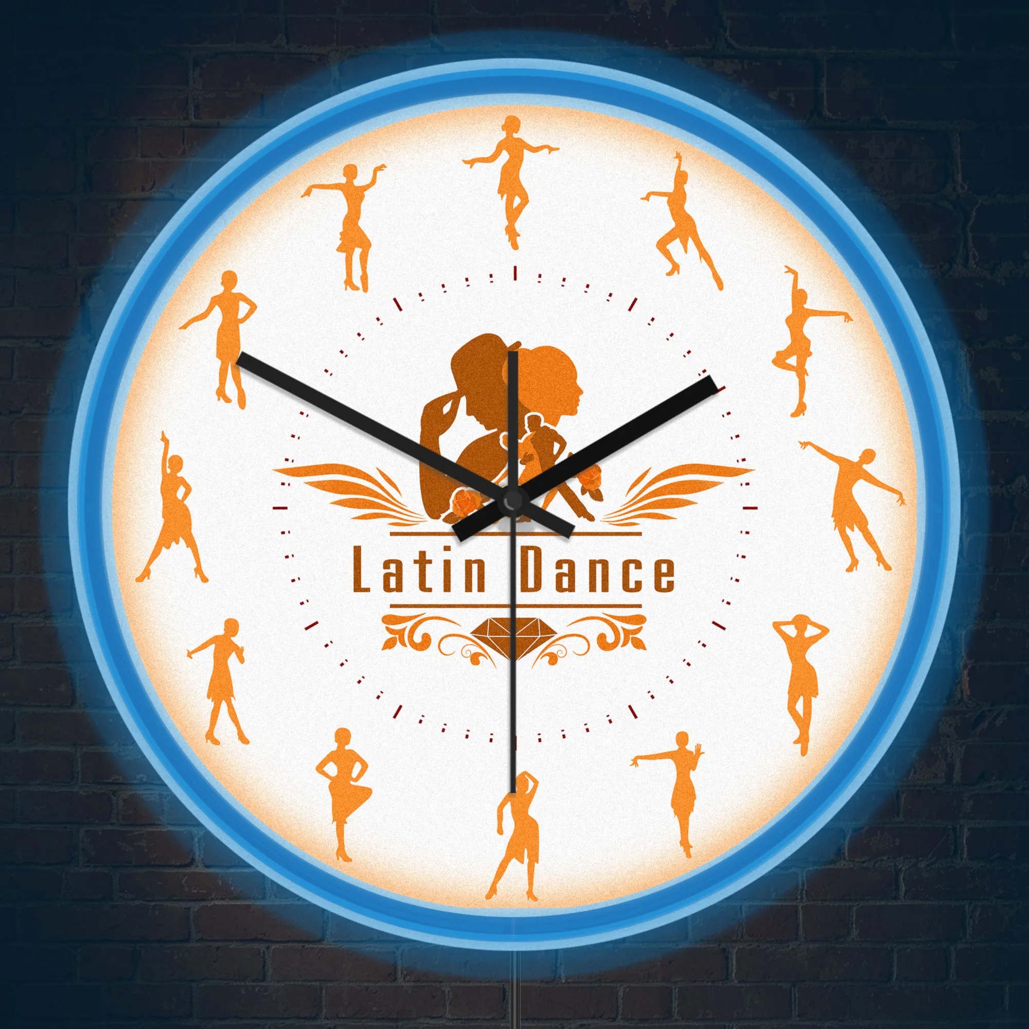 Latin Dancer Pose Silent Neon Wall Clock for Dance Studio Ballroom Dance Luminous Night Light Glow in Dark Dancing Teachers Gift