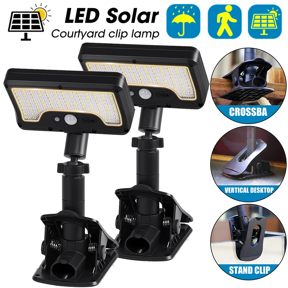 360° Rotatable Solar Motion Sensor Lights Outdoor Vertically Adjustable 4 Modes Waterproof Fence Clip-on LED Lamp for Camping