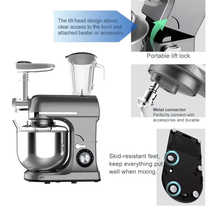 1200W 5 in 1 Food Processor Electric Stand Food Mixer with Meat Grinders &hand Blander