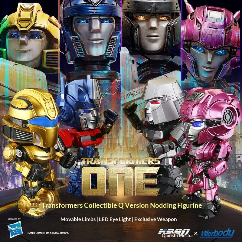 

Killerbody Transformers One Q Bobble Head Action Figures Optimus Prime Megatron Bumblebee LED Eyes Movable Limbs Collectible Toy
