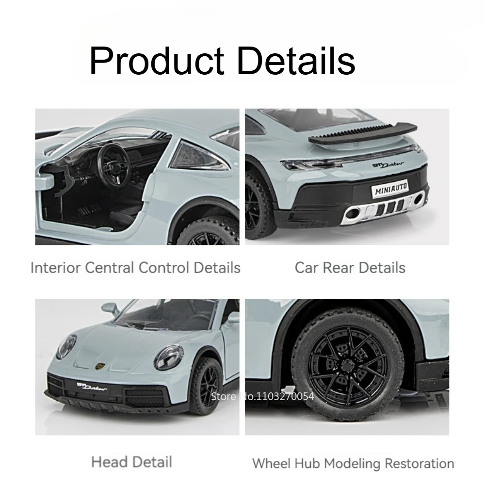 1:32 911 DaKar aleación Diecast modelo coches de policía juguetes en miniatura sonido luz tirar hacia atrás puertas de cuerpo de Metal vehículos abiertos regalo para niños