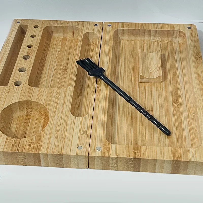 Foldable Bamboo Tray Rolling Cleaning Brush PreRolled Grinders Backflip Tray Console Living Room Organizer Spice Mill Stand Tool