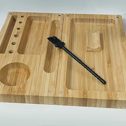 Foldable Bamboo Tray Rolling Cleaning Brush PreRolled Grinders Backflip Tray Console Living Room Organizer Spice Mill Stand Tool
